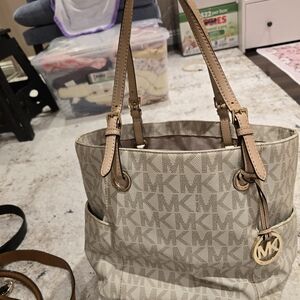 Michael Kors Cream and Tan Logo Tote